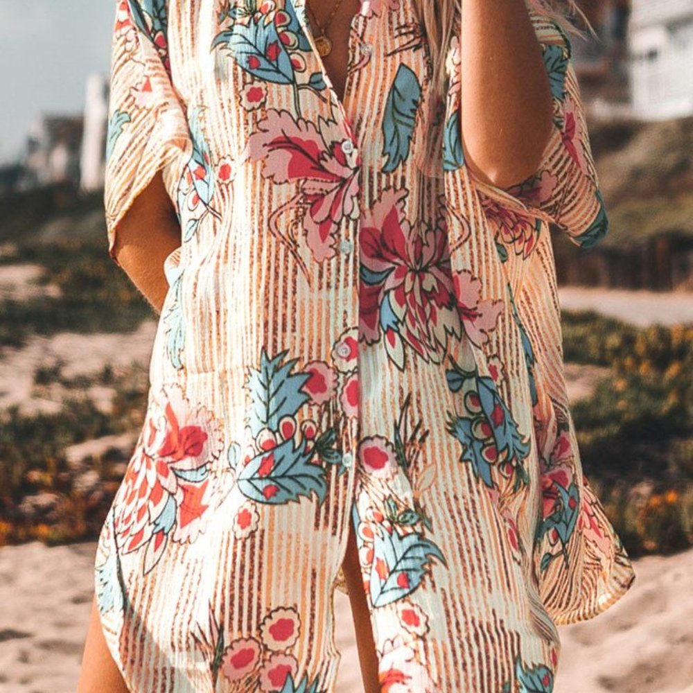 Cupshe Floral Printed Button Cover Up